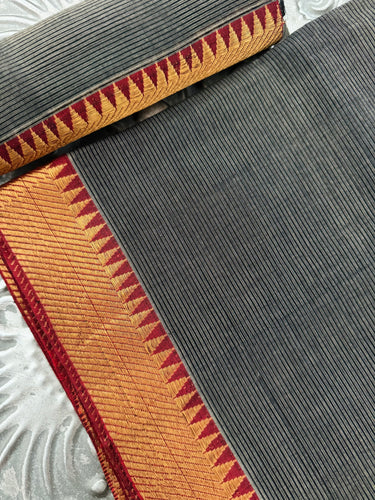 Handwoven Mangalgiri Cotton Saree | Gray | Gold Zari | Handwoven | Ships from California